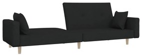 Sofá-cama 2 lugares com duas almofadas tecido preto
