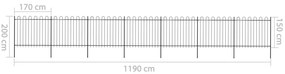 Cerca de jardim com topo em aros 11,9x1,5 m aço preto