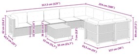 10 pcs conjunto sofás de jardim c/ almofadões vime PE preto
