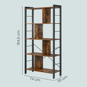 Estante de 5 níveis sala, escritório 30 x 74 x 154,5 cm (P x L x A) castanho-preto