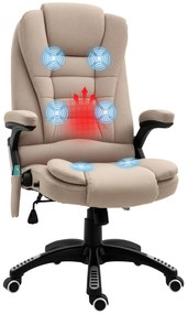 Vinsetto Cadeira de Massagem com 6 Pontos de Massagem Cadeira de Escritório Reclinável até 130° com Função de Aquecimento Altura Ajustável e Rodas para Estúdio 68x72x110-120 cm Marrom Claro