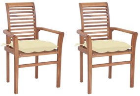Cadeiras de jantar c/ almofadões branco nata 2 pcs teca maciça