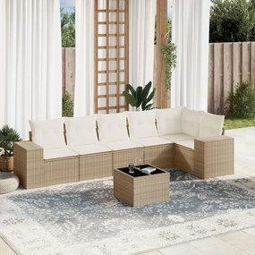 vidaXL 7 pcs conjunto de sofás p/ jardim com almofadões vime PE bege