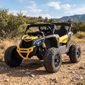 Carro elétrico para Crianças 24V 4x4 4 motores 200W ATV CAN-AM Maverick Rodas Espuma EVA, assento couro ecológico Carga até 30 kg Amarelo