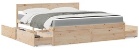 Cama com gavetas e colchão 180x200 cm madeira de pinho maciça