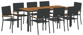 Conjunto de Jantar de Jardim vidaXL 9 Peças Polirattan Preto