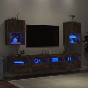 Móveis de TV c/ luzes LED 2 pcs 40,5x30x60 cm carvalho fumado