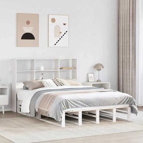 vidaXL Cama com estante sem colchão 140x200 cm madeira maciça branco