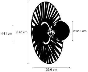 LED Candeeiro de parede preto 40 cm incl. G125 espelho superior preto regulável - Leia Rústico