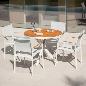 Conjunto De Mesa Redonda Ø100 Cm Em Madeira De Eucalipto E 4 Cadeiras De Jardim Empilháveis Em Alumínio Archer Gardénia Branco - Sklum