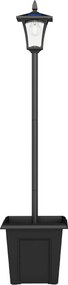 Outsunny Candeeiro Solar Exterior de Jardim com Vaso Poste de Alumínio IP44 Ligação Automática 33x33x160 cm Preto | Aosom Portugal