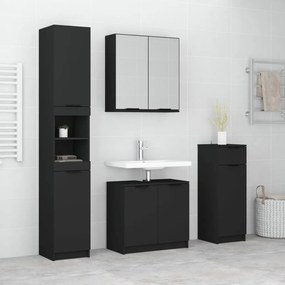 vidaXL 4pcs conj. armários casa de banho madeira processada preto