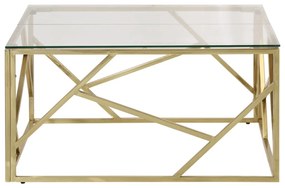 Mesa de centro aço inoxidável e vidro temperado dourado