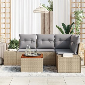 Conjunto de Sofá de Jardim de 5 Peças com Almofadas Bege Polirratan Ac