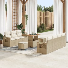 Conjunto de Sofá de Jardim de 10 Peças com Almofadas Bege Rattan Polip