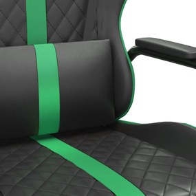 Cadeira gaming massagens couro artificial verde e preto