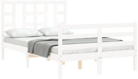 Estrutura de cama de casal c/ cabeceira madeira maciça branco
