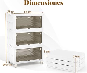 Caixas de arrumação de plástico 126L empilháveis de 3 níveis Dobráveis com tampa com Rodas Branco