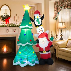 Árvore de Natal Insuflável com o Pai Natal Homem de Neve e Pinguim Decoração de Férias Insuflável com Iluminação Multicolor