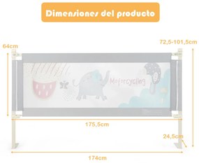 Barreira de cama para crianças dobrável 174 cm Barreira de cama com elevador vertical Bloco de segurança  cinzento