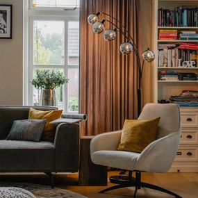 Candeeiro de pé design preto com vidro fumê 5-luzes - Sixties Marmo