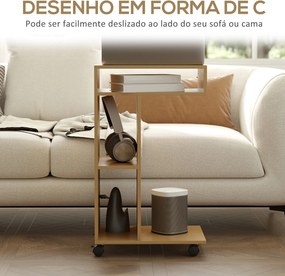 Mesa Auxiliar em Forma de C Mesa Auxiliar para Sofá com Rodas Comparti