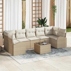 vidaXL Conjunto de Sofá de Jardim de 8 Peças com Almofadas Bege Rattan Poliéster