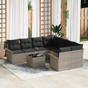 vidaXL Conjunto de Sofás de Jardim de 9 Peças com Almofadas Cinza Claro Rattan Poliéster