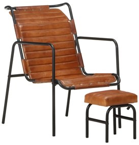 Cadeira com braços e apoio de pés couro genuíno castanho