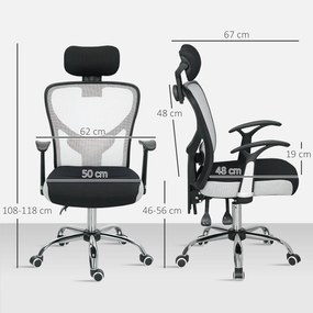 Cadeira de Escritório com Função Reclinável Apoio para a Cabeça e Suporte Lombar 62x67x108-118 cm Cinza