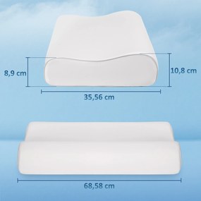 Almofada de Espuma Viscoelástica com Desenho Ergonómico Dupla Altura Capa Removível e Lavável 68,58x35,56x8,9/10,8 cm Creme