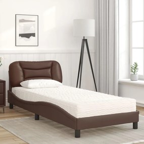 Cama com colchão 90x200 cm couro artificial castanho