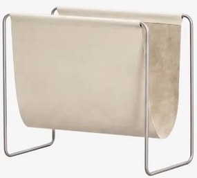 Revistero De Chão Em Pele E Aço Inoxidável Dravena Beige Creme - Sklum