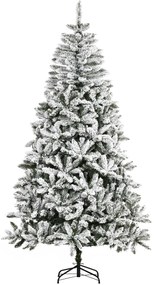 HOMCOM Árvore de Natal Artificial 225 cm com Neve Ignífugo com 1300 Ramos Folhas de PVC Base Dobrável Verde