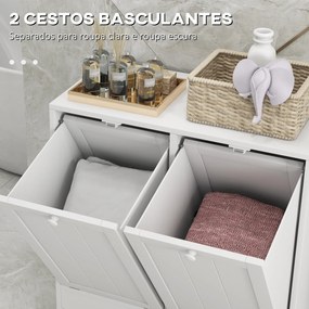 Armário de Casa de Banho com Cestos de Roupa Suja Móvel Roupa Suja com 2 Compartimentos 66x33x68 cm Branco