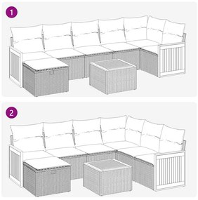 8 pcs conjunto de sofás p/ jardim com almofadões vime PE bege