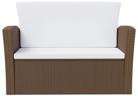 8 pcs conjunto lounge jardim c/ almofadões vime PE castanho