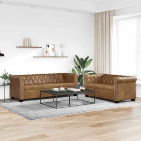 vidaXL Conjunto de sofás de 2 + 3 lugares, Chesterfield, castanho