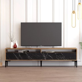 Móvel TV Istanbul – Nogueira e Mármore Preto – 180x35x47 cm