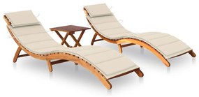 vidaXL Espreguiçadeiras com mesa e almofadões 2 pcs acácia maciça