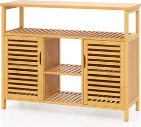 Armário de Cozinha de bambu com 2 portas e prateleiras para cozinha sala de estar 100 x 35 x 80 cm Natural