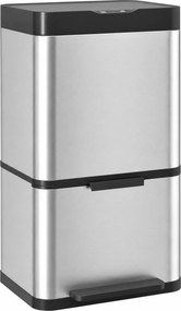 HOMCOM Lixeira Automática para Reciclagem com Sensor, 3 Compartimentos (2x12.5L+15L), em Aço Inox, Baldes Removíveis | Aosom Portugal