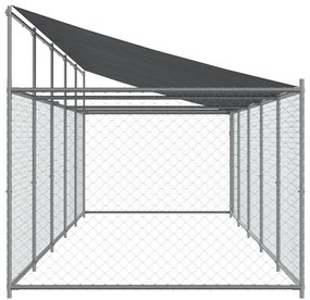 Jaula para cão com telhado/porta 10x2x2m aço galvanizado cinza