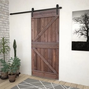 vidaXL Porta de correr com ferragens 100x210 cm pinho castanho-escuro