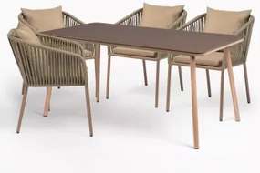 Conjunto De Mesa Retangular Arhiza Classic, 160x90 Cm, E 4 Cadeiras De Jardim De Alumínio. Castanho Areia - Sklum
