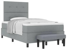 Cama Box com Colchão e Banco Cinza Claro 120x200 cm Tecido