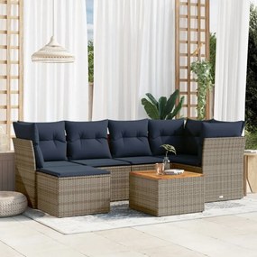 vidaXL 7 pcs conjunto sofás p/ jardim c/ almofadões vime PE cinzento