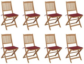 vidaXL Cadeiras de exterior dobráveis c/ almofadões 8pcs acácia maciça