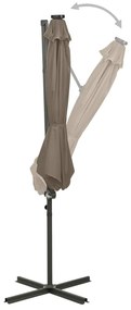 Guarda-sol jardim c/ poste e luzes LED 300 cm cinza-acastanhado