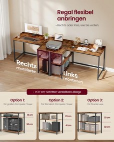 Secretária de canto em forma de L 110 x 80 x 76 cm com estação de carregamento castanho vintage